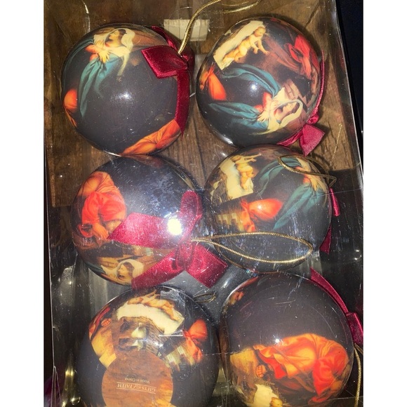 New Vintage Gifts Of Faith Nativity Decoupage 6 Pack Large Christmas Ornaments - Picture 1 of 11